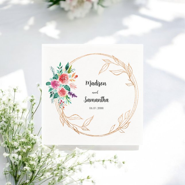 Rose Gold Wedding Floral Napkins (Creator Uploaded)