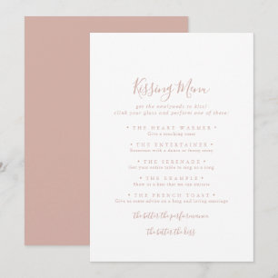 Rose Gold Wedding Kissing Menu Game Card