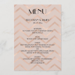 Rose Gold Wedding Menu Chevron Cards