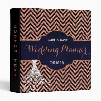 Rose Gold Wedding Organizer Glitter Chevrons Binder