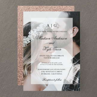 Rose Gold Wedding Photo Invitation With Overlay