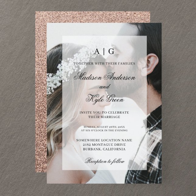 Rose Gold Wedding Photo Invitation With Overlay (Creator Uploaded)