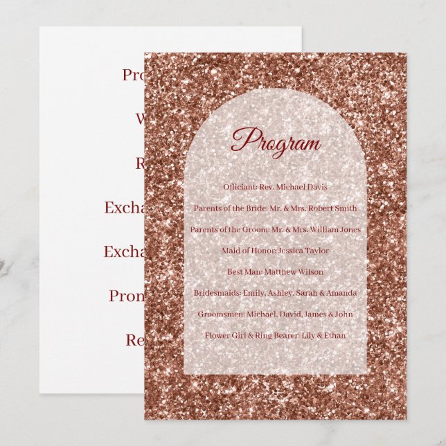 Rose Gold Wedding Program Ceremony Arched Glitter (Front/Back)