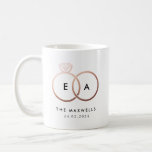 Rose Gold Wedding Ring Monogram with Date Coffee Mug<br><div class="desc">A modern monogram gets glam with intertwined rose gold wedding rings with easy to personalize text for your initials,  married name and wedding date on this classic white mug making it a fun house warming or an anniversary gift for the newlyweds.</div>