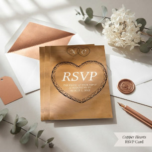 Rose Gold Wedding RSVP Lace Heart Frame Card