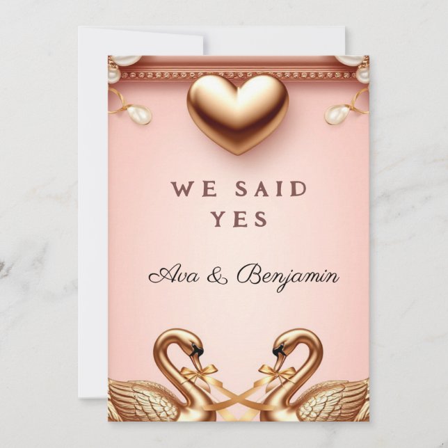 🌸 Rose Gold Wedding Swan Couple Theme 💍 Invitation (Front)