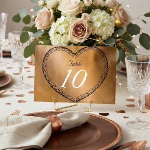 Rose Gold Wedding Table Number Lace Heart Card 