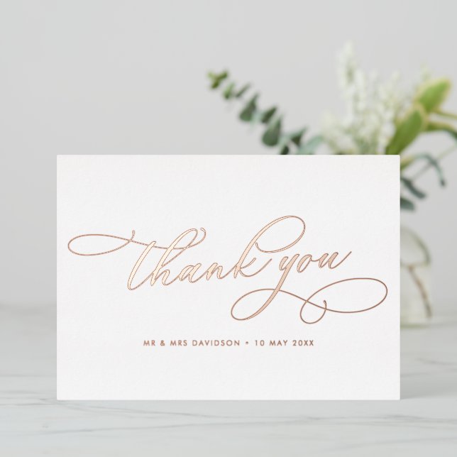 rose gold wedding thank you card (Standing Front)