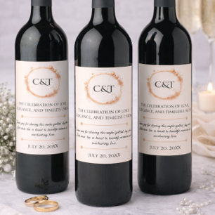 Rose Gold Wedding Wine Label Elegant Couple