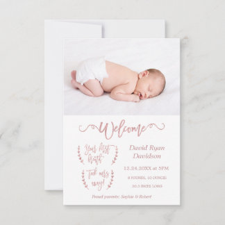 Rose Gold Welcome Photo Baby Faire-part de naissan