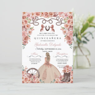 Rose Gold Western Charra Girl Ranchero Quinceanera Invitation