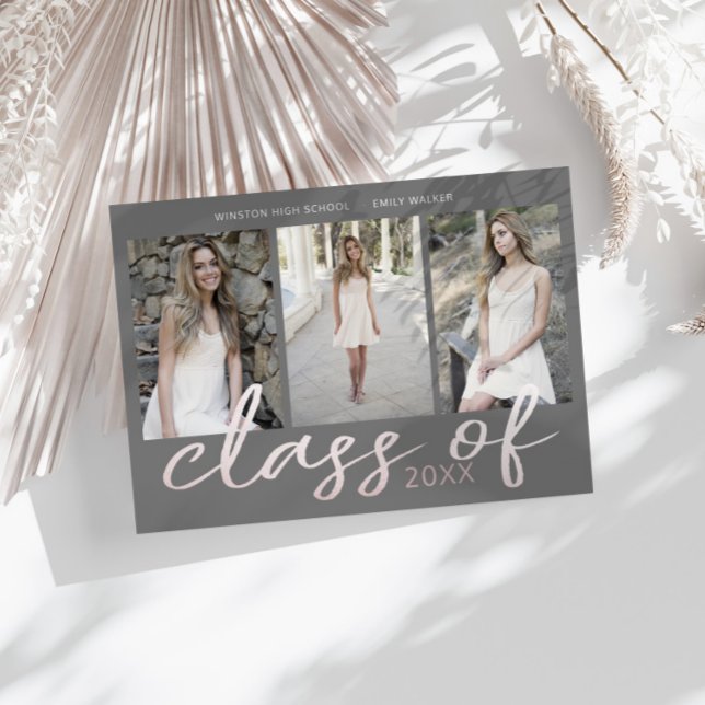 Rose Gold Whimsical Script Photo Graduation Card (Creator Uploaded)