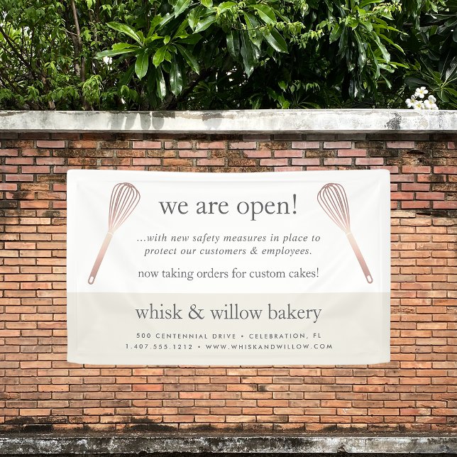 Rose Gold Whisk Bakery Business Reopening Banner (Creator Uploaded)
