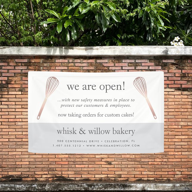 Rose Gold Whisk Bakery Business Reopening Banner (Creator Uploaded)
