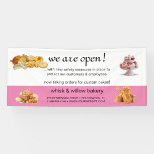 Rose Gold Whisk Bakery Business Reopening Banner