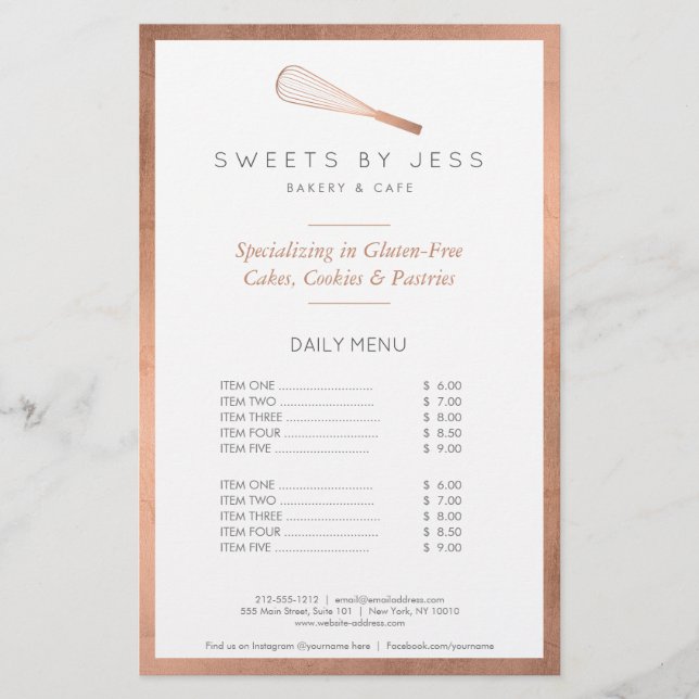 Rose Gold Whisk Bakery Half Page Flyer (Front)