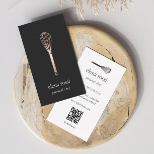 Rose Gold Whisk Chef Catering Bakery QR Code Business Card