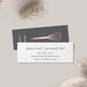 Rose Gold Whisk Logo   Chef Catering Bakery Mini Business Card