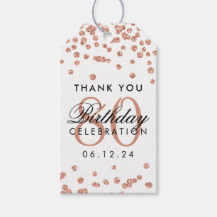 Rose Gold White 80 Birthday Thank You Glitter Gift Tags