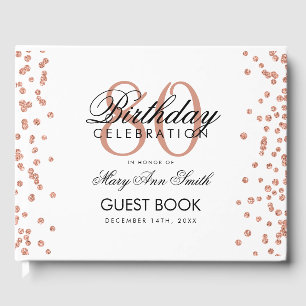 Rose Gold White 80th Birthday Glitter Confetti Guest Book