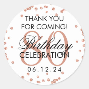Rose Gold White 80th Birthday Thank You Glitter Classic Round Sticker