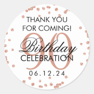 Rose Gold White 90th Birthday Thank You Glitter Classic Round Sticker