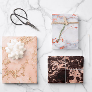 Rose Gold White Black Marble Trendy Chic Birthday Wrapping Paper Sheet