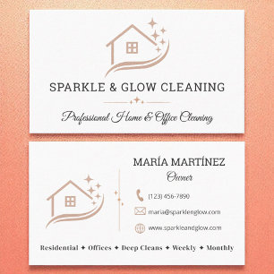 Rose Gold White Cleaning Service House Sparkle Business Card