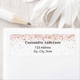 Rose gold white confetti return address