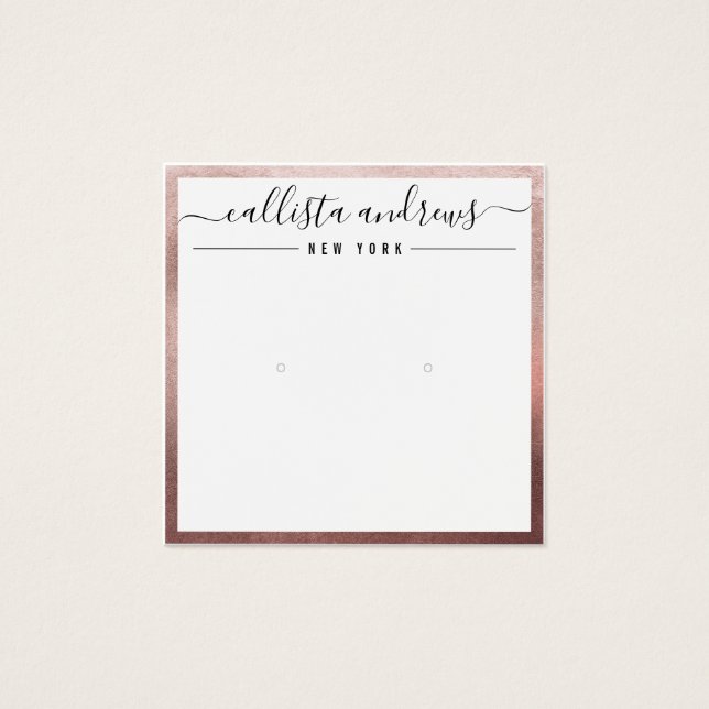 Rose Gold White Cursive Earring Display Card (Front)