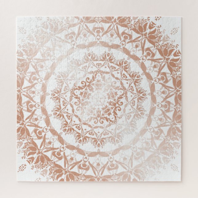 Rose Gold White Damask Mandala Jigsaw Puzzle (Vertical)
