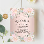 Rose gold white florals birthday invitation<br><div class="desc">A modern,  stylish and glamourous invitation for a 50th(or any age) birthday party.  A rose gold background with blush pink flowers,  roses. The name is written with a modern hand lettered style script.  Personalize and add your party details.</div>