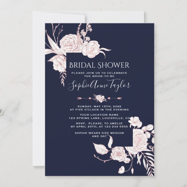 Rose Gold White Flowers Frame Bridal Shower Invitation (Front)