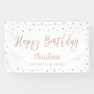 Rose Gold & White Happy Birthday Party Banner