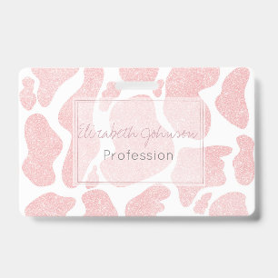 Rose Gold white Large Cow Spots Animal Pattern Badge
