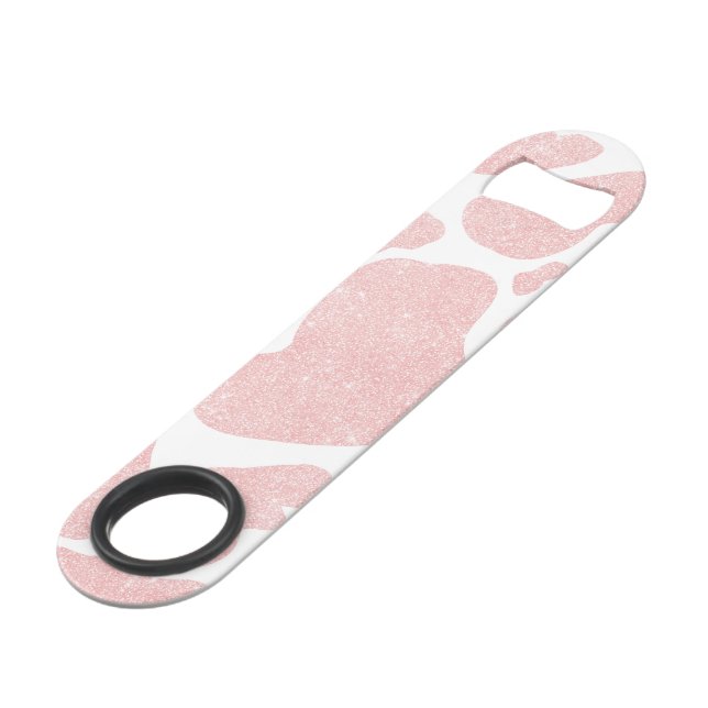 Rose Gold white Large Cow Spots Animal Pattern Bar Key (Front Angled)