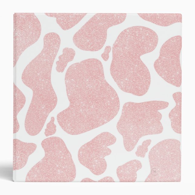 Rose Gold white Large Cow Spots Animal Pattern Binder (Front)