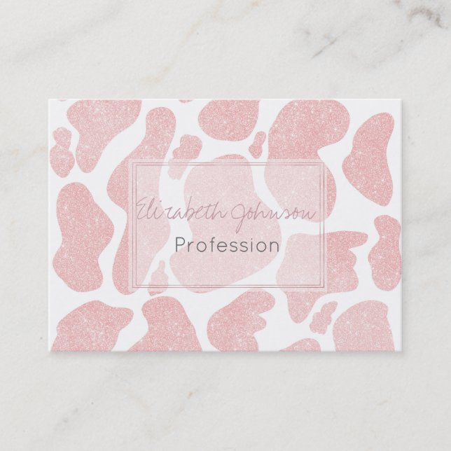 Rose Gold white Large Cow Spots Animal Pattern Business Card (Front)