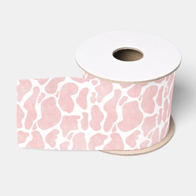 Rose Gold white Large Cow Spots Animal Pattern Grosgrain Ribbon (Spool)