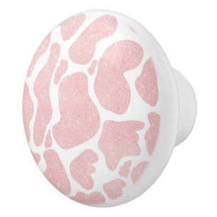 Rose Gold white Large Cow Spots Animal Print Ceramic Knob