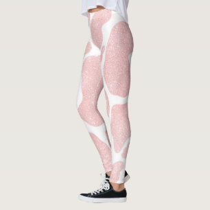 Rose Gold white Large Cow Spots Animal Print Leggings