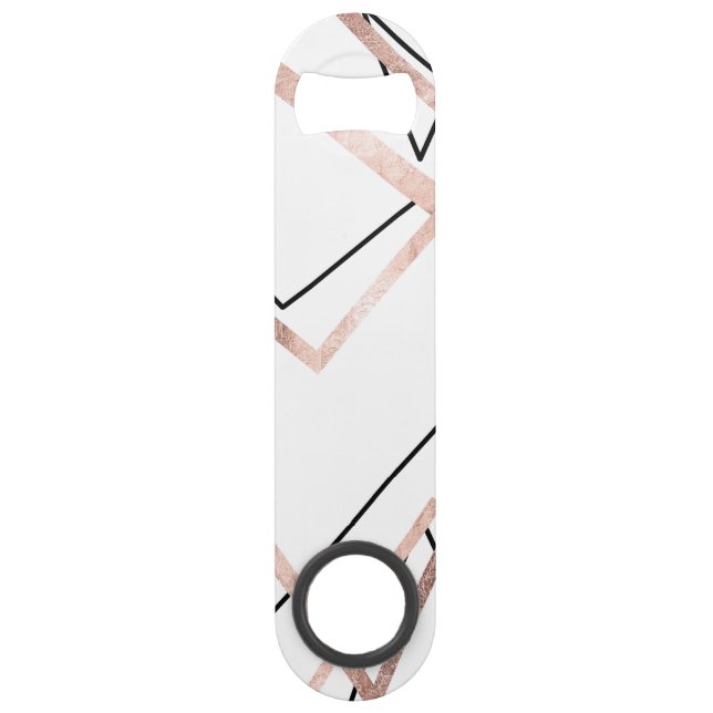 Rose Gold White Linear Triangle Abstract Pattern Bar Key (Front)