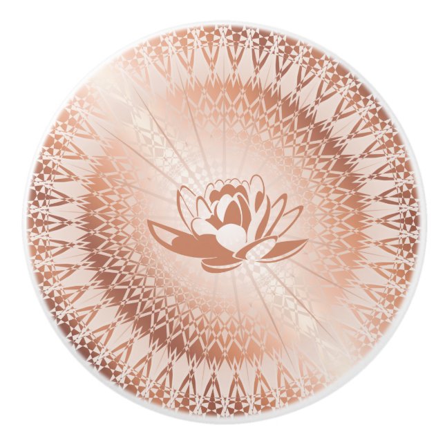 Rose Gold White Lotus Mandala Ceramic Knob (Front)