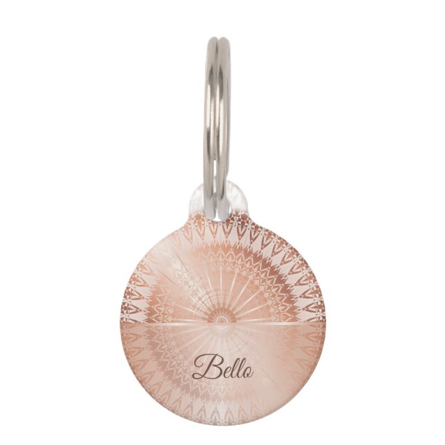 Rose Gold  White Mandala Personalize Pet Tag (Front)