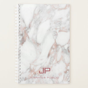 Rose Gold White Marble Elegant Modern Monogram Planner