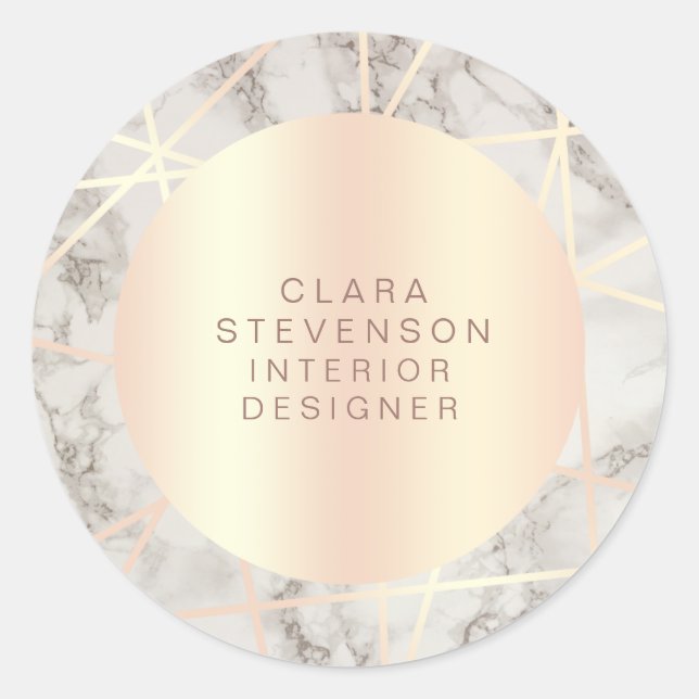 Rose gold white marble geometric interior designer classic round sticker (Front)