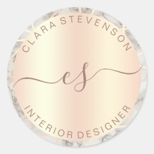 Rose gold white marble geometric interior designer classic round sticker