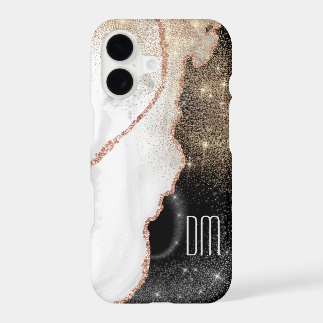 Rose Gold White Marble Glitter Monogram (Back)