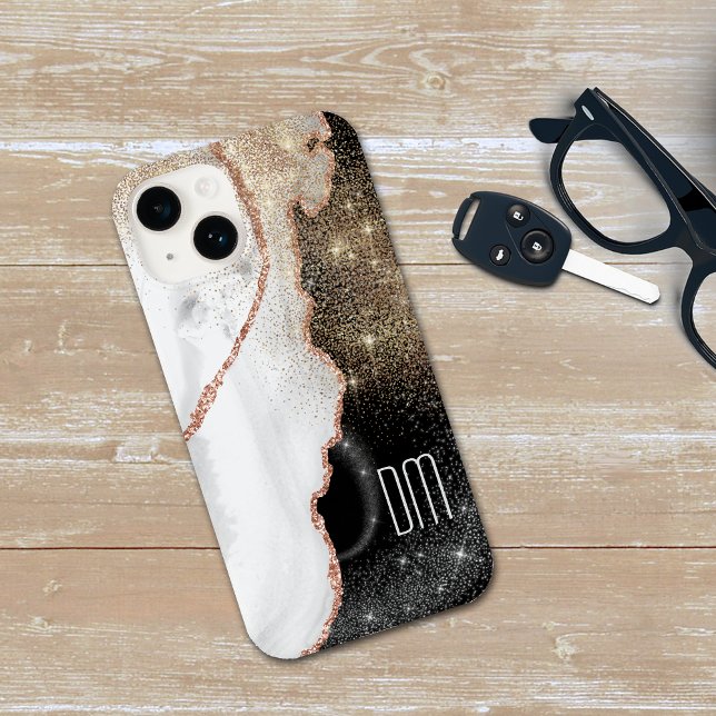 Rose Gold White Marble Glitter Monogram Case-Mate  iPhone Case (Creator Uploaded)