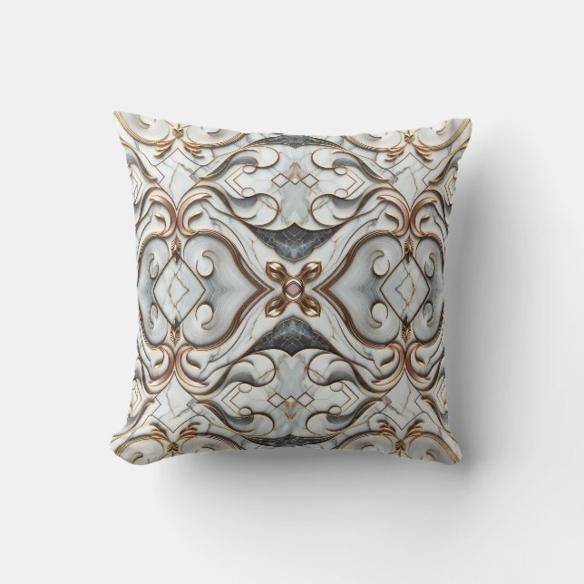 Rose Gold White Marble Luxurious Glam Throw Pillow (Front)